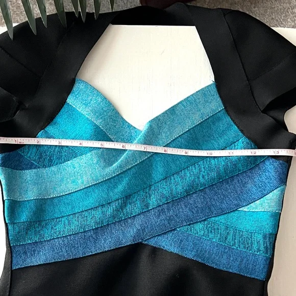 VENUS Teal and Black Striped Bandage Midi Dress - Picture 13 of 13